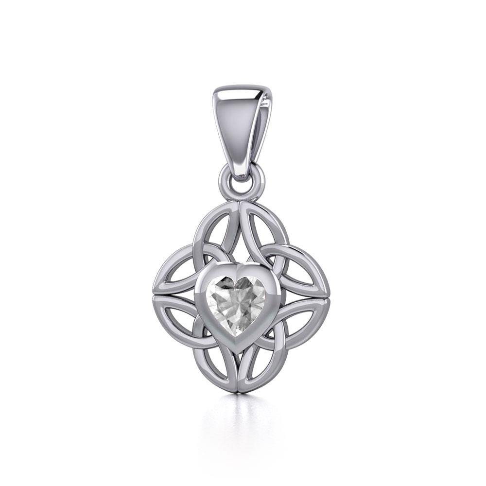 Celtic Knotwork Silver Pendant with Heart Gemstone TPD5353