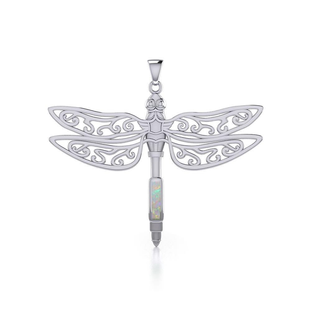 The Celtic Dragonfly with Inlay Stone Sterling Silver Pendant TPD5388