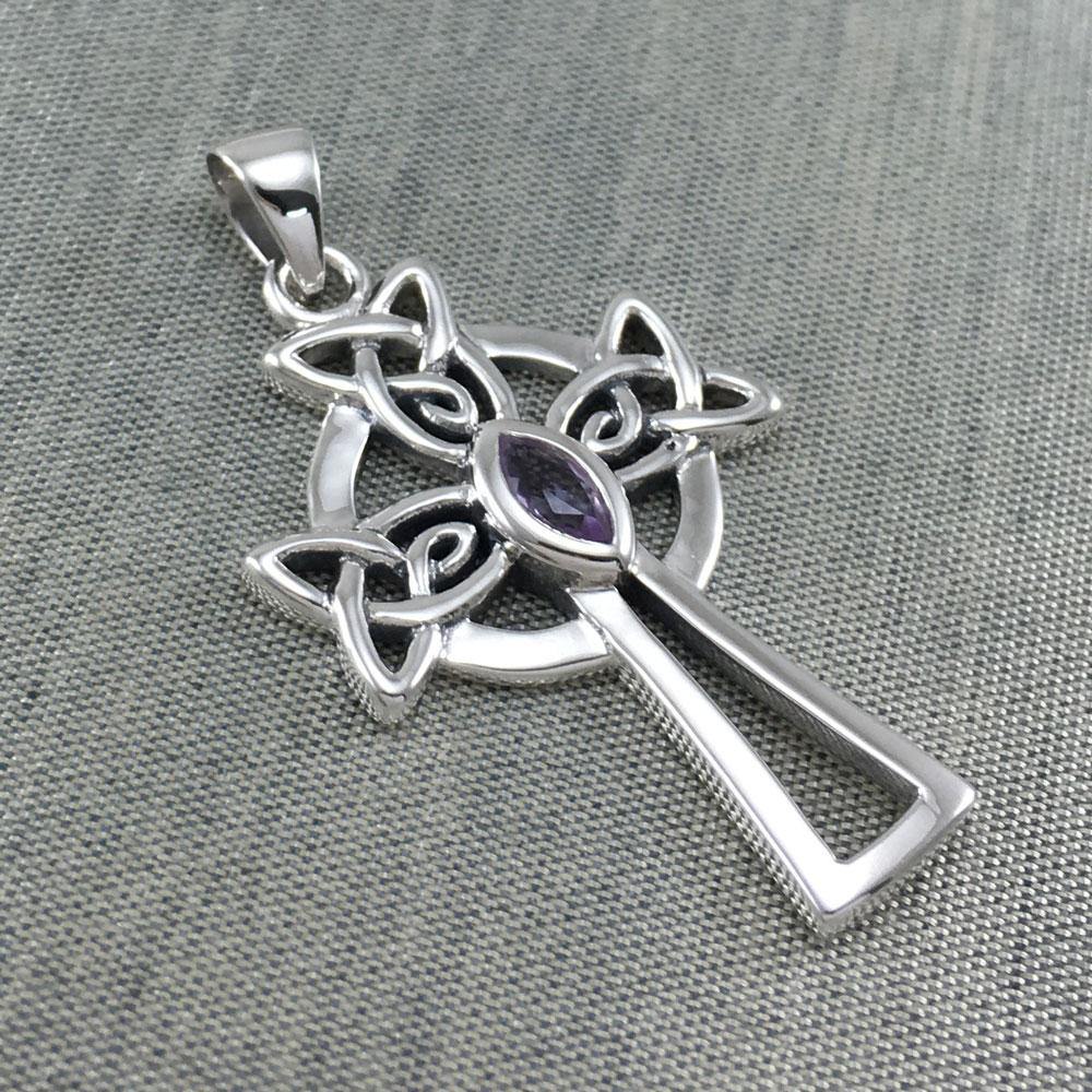 Sterling Silver Celtic Cross Pendant with Marquise Gemstone TPD5639