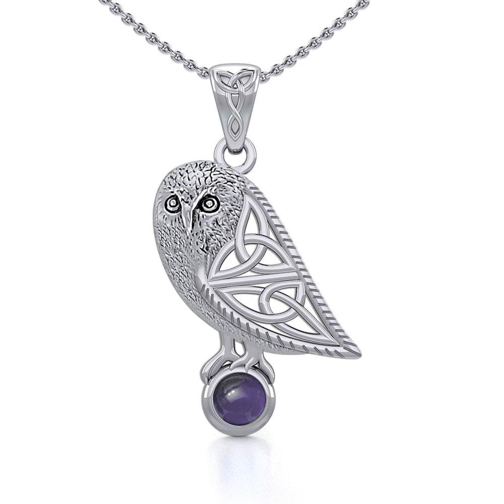 Celtic Owl Silver Pendant with Gemstone TPD5720