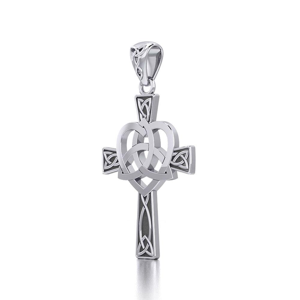 Celtic Cross with Trinity Heart Silver Pendant TPD5810