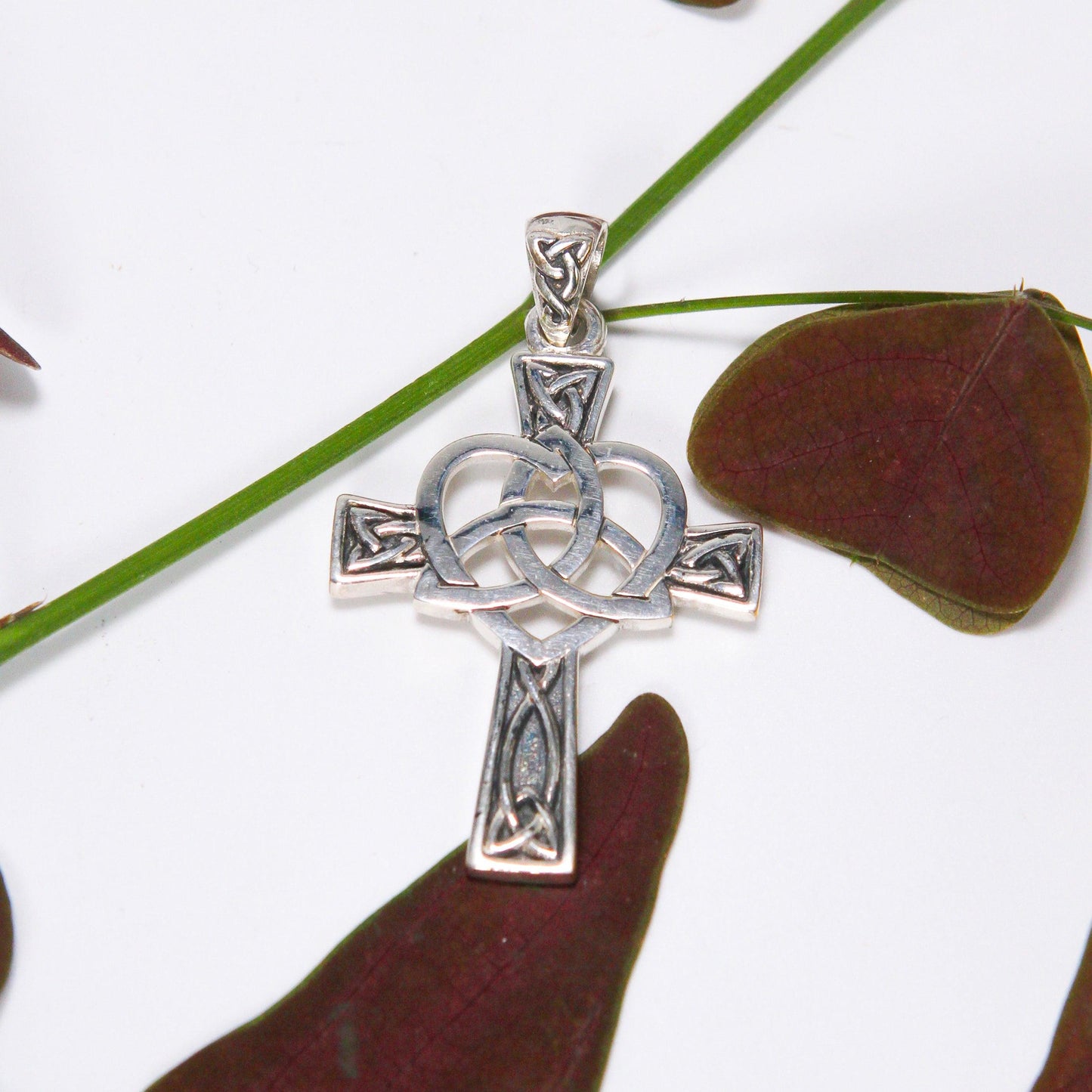 Celtic Cross with Trinity Heart Silver Pendant TPD5810