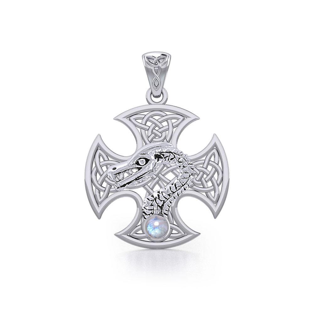 Dragon with Celtic Cross Silver Pendant TPD5818