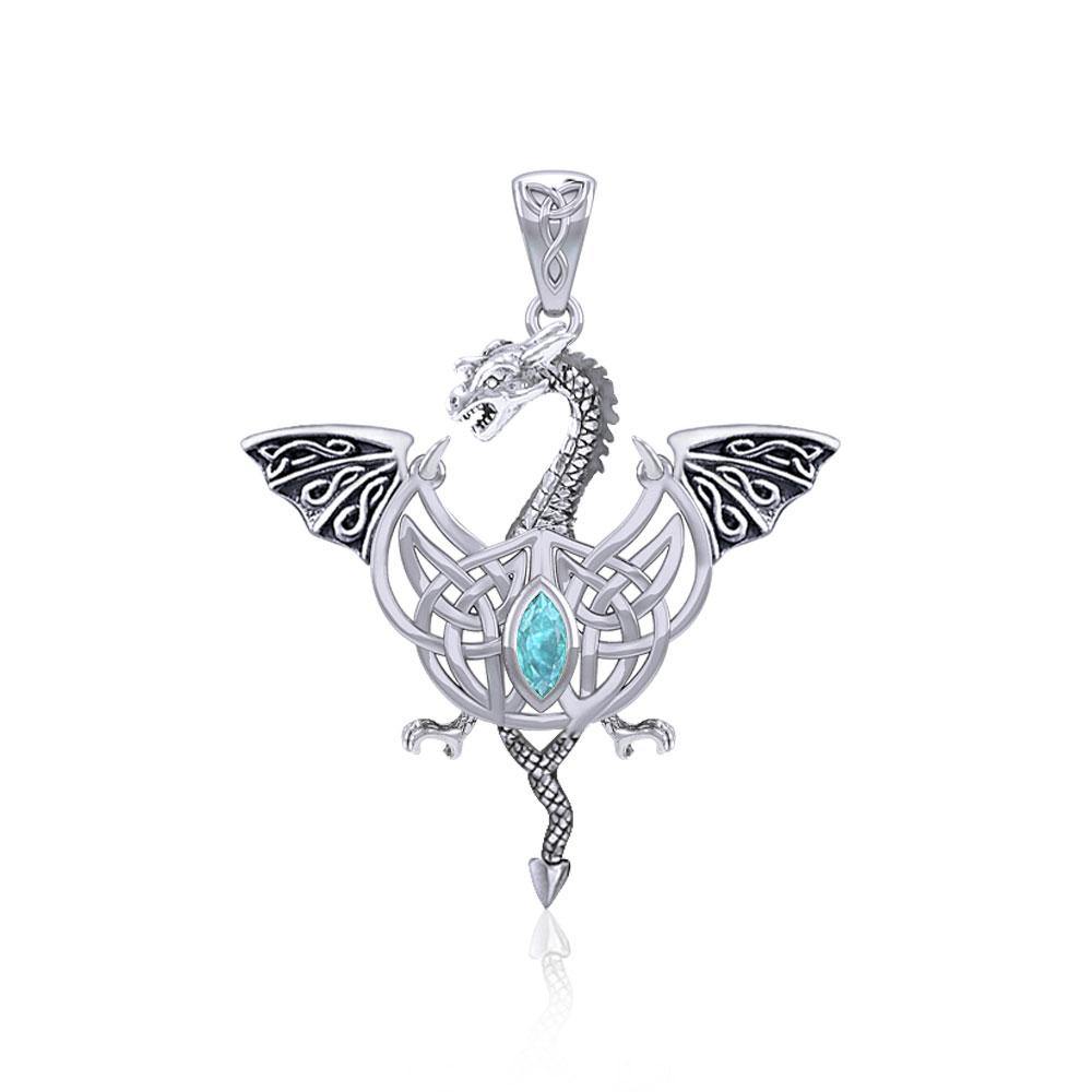 Flying Dragon with Celtic Knot Silver Pendant TPD5823