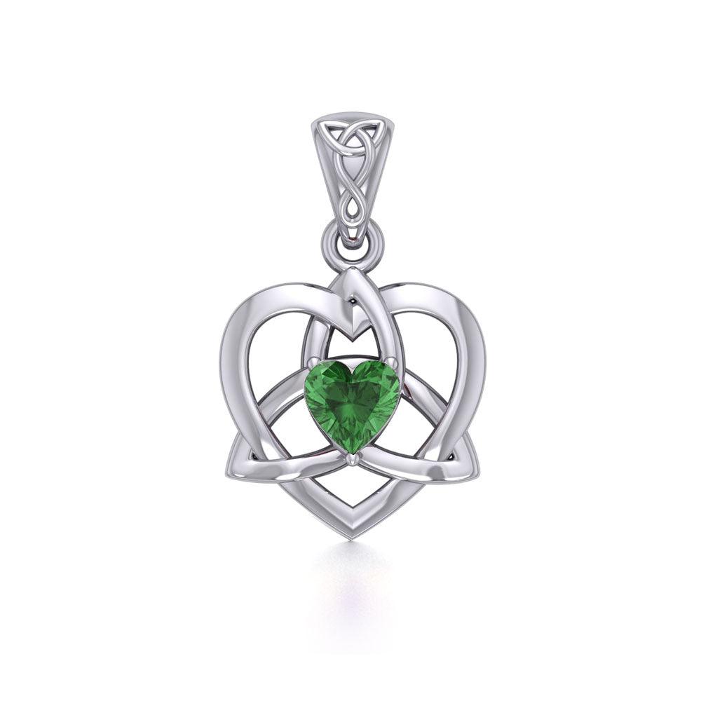 The Small Celtic Trinity Heart Sterling Silver Pendant with Gemstone TPD5913