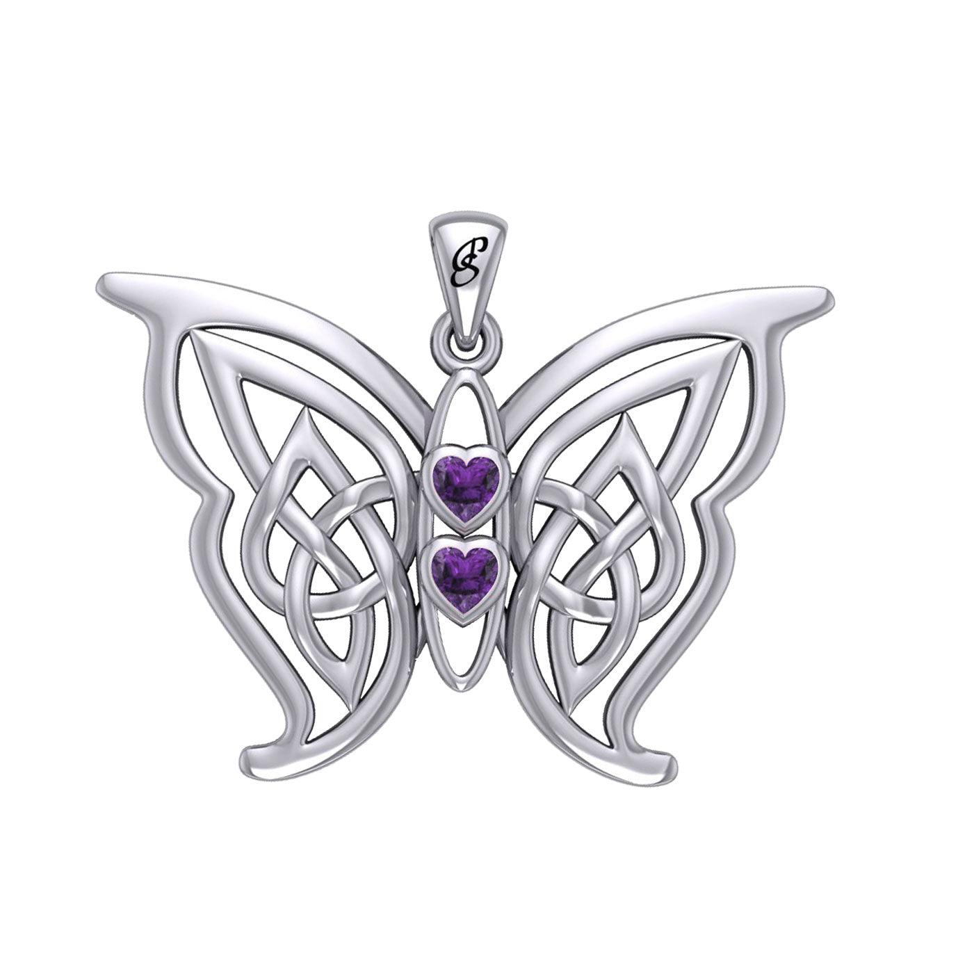 Enchantment Sterling Silver Celtic Sora Butterfly Pendant with unconditionally love heart shape Gemstone by Peter Stone TPD6203