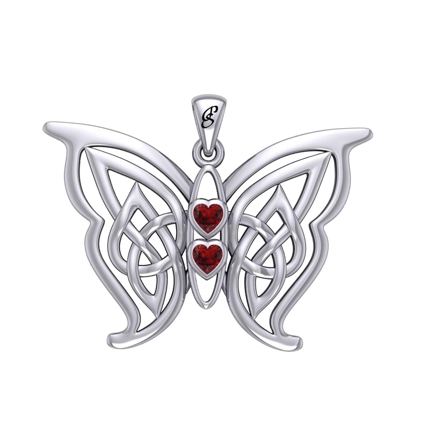 Enchantment Sterling Silver Celtic Sora Butterfly Pendant with unconditionally love heart shape Gemstone by Peter Stone TPD6203