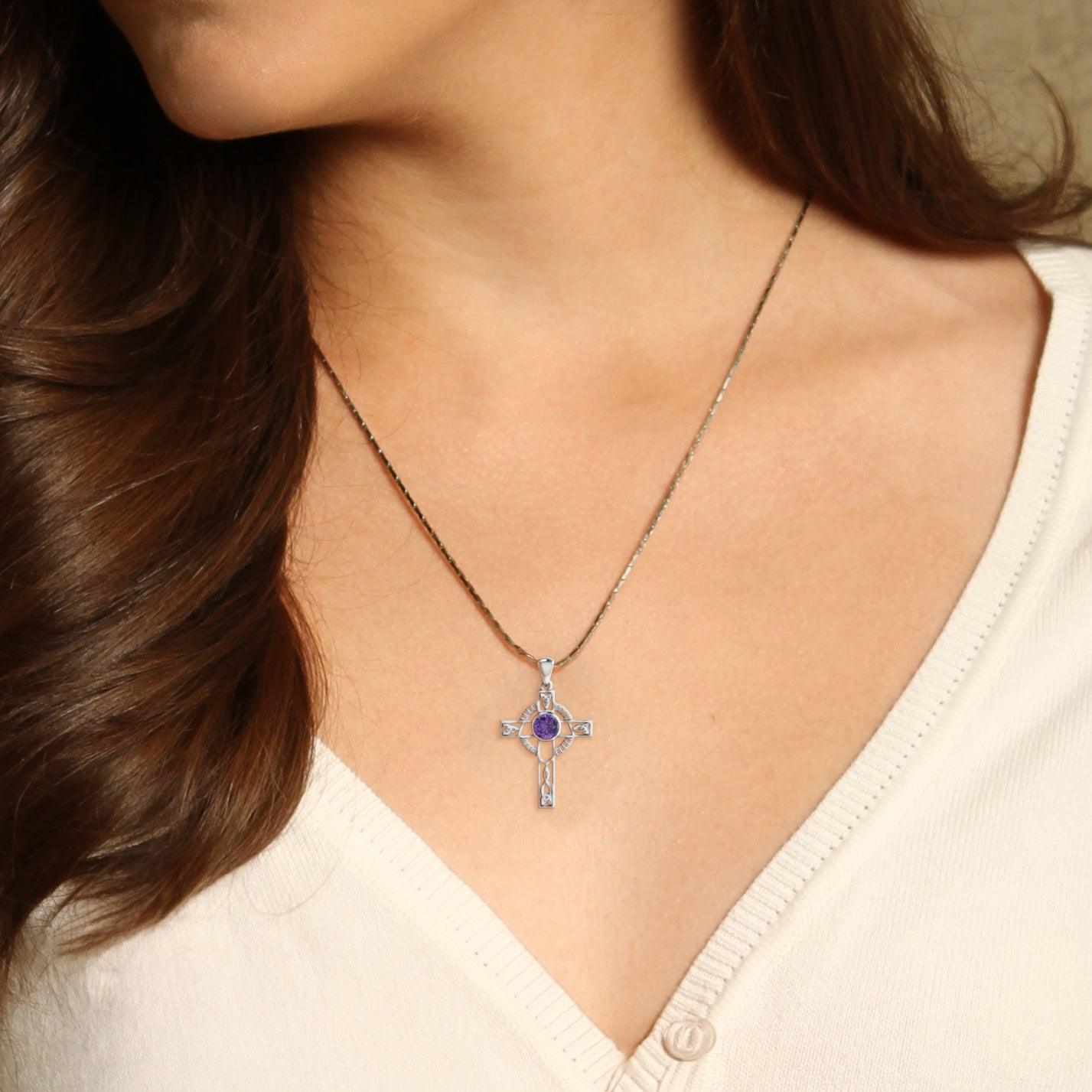 Celtic Knotwork Cross Sterling Silver with Gem Pendant TPD721