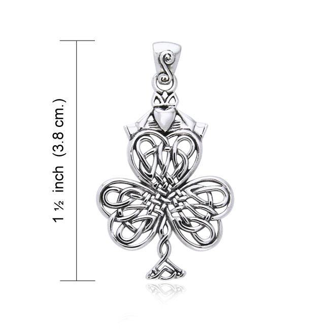 Celtic Knotwork Shamrock & Irish Claddagh Silver Pendant TPD957