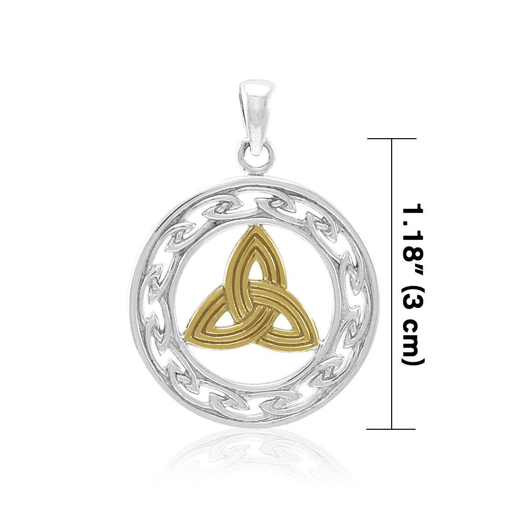 Celtic Trinity Knotwork Silver and 14k Gold Accent Pendant TPV3388