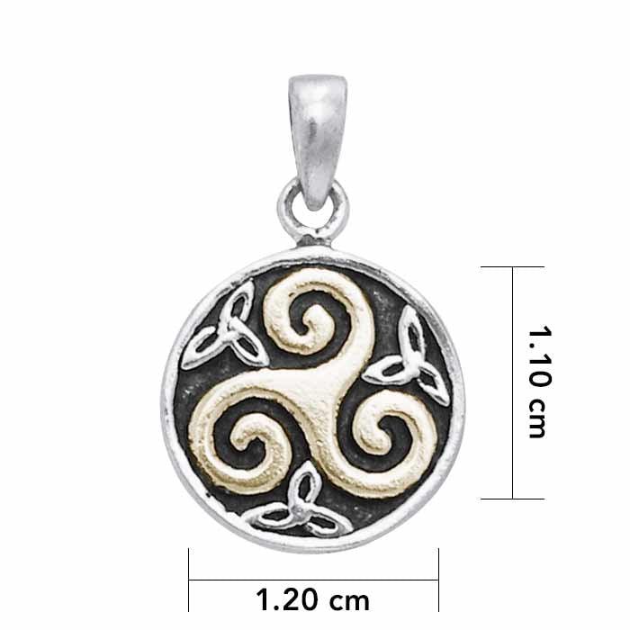 Celtic Triple Spiral Trinity/Triquetra Silver and 14k Gold accent Pendant TPV345