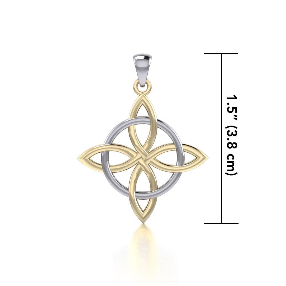 Celtic Quaternary Knot Silver and 14K Gold accent Pendant TPV554