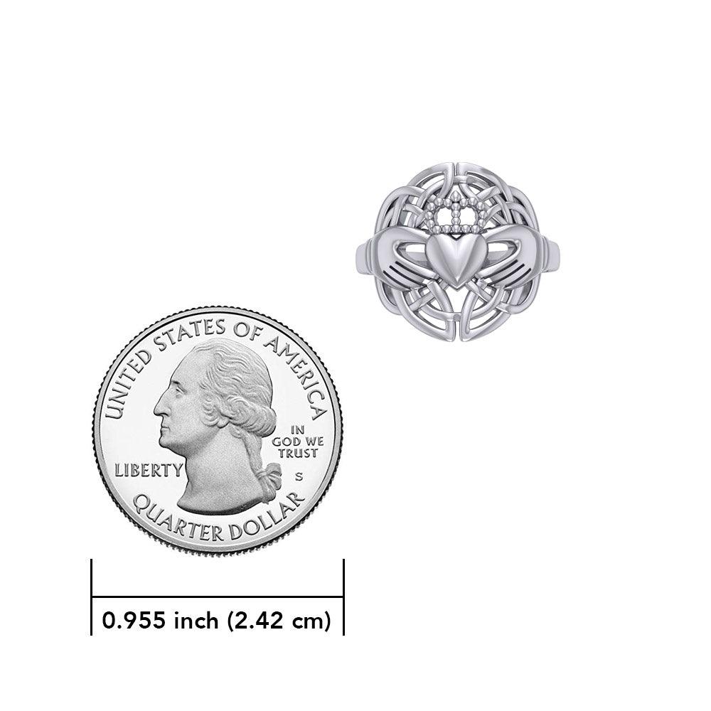 Celtic Claddagh & Celtic Knotwork Silver Ring TR666