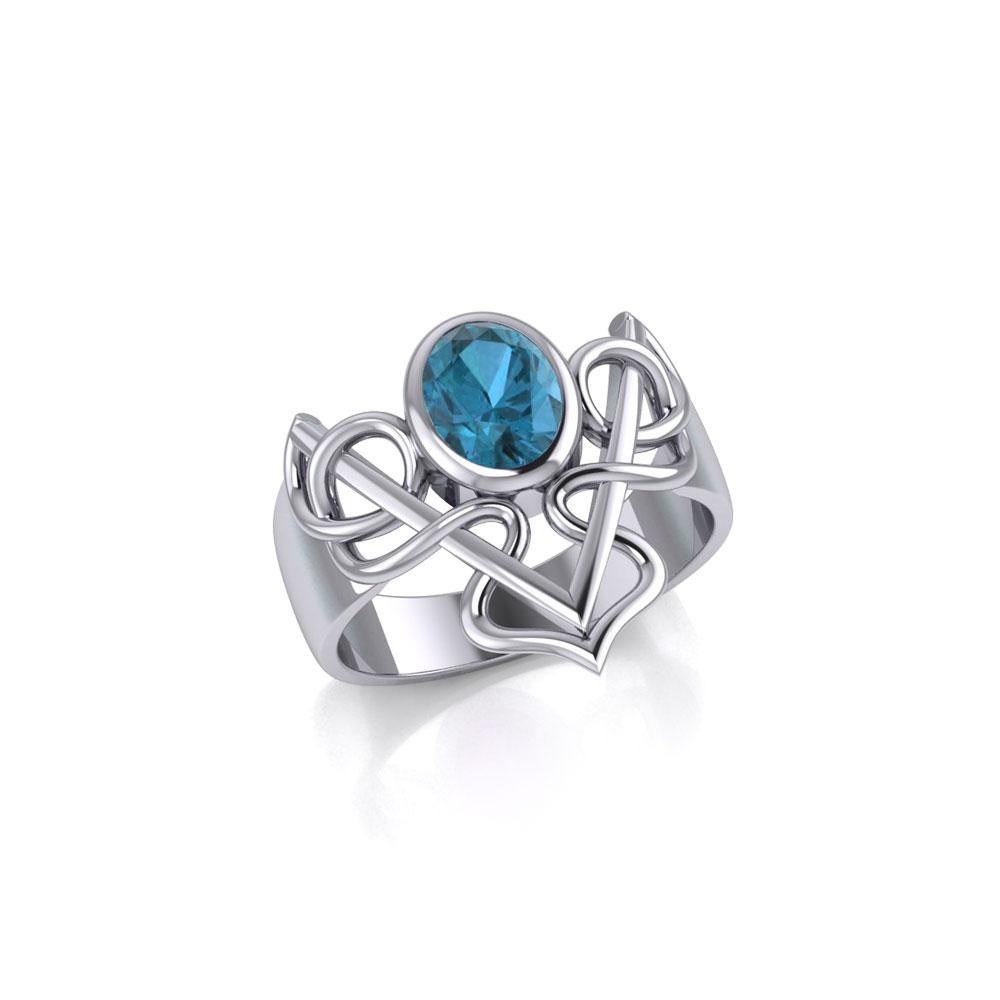 Celtic Filigree Twist Sterling Silver Ring with Gemstone TR773