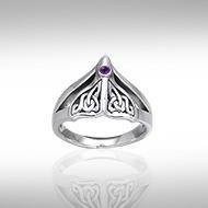 Celtic Knot Whale Tail Gemstone Silver Ring TRI040