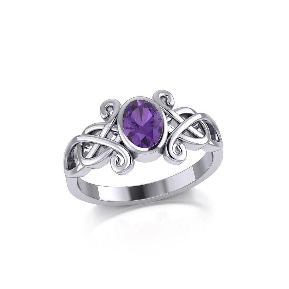 Silver Celtic Ring with Oval Gemstone TRI1908