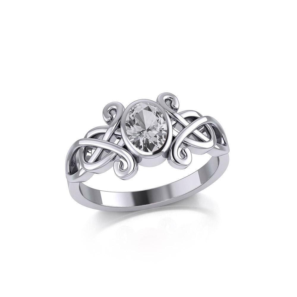 Silver Celtic Ring with Oval Gemstone TRI1908