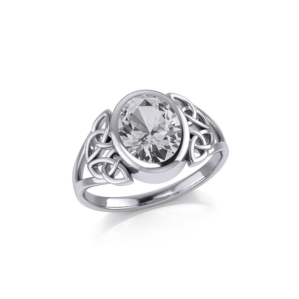 Silver Celtic Trinity Ring with Extra Large Oval Gemstone TRI1909