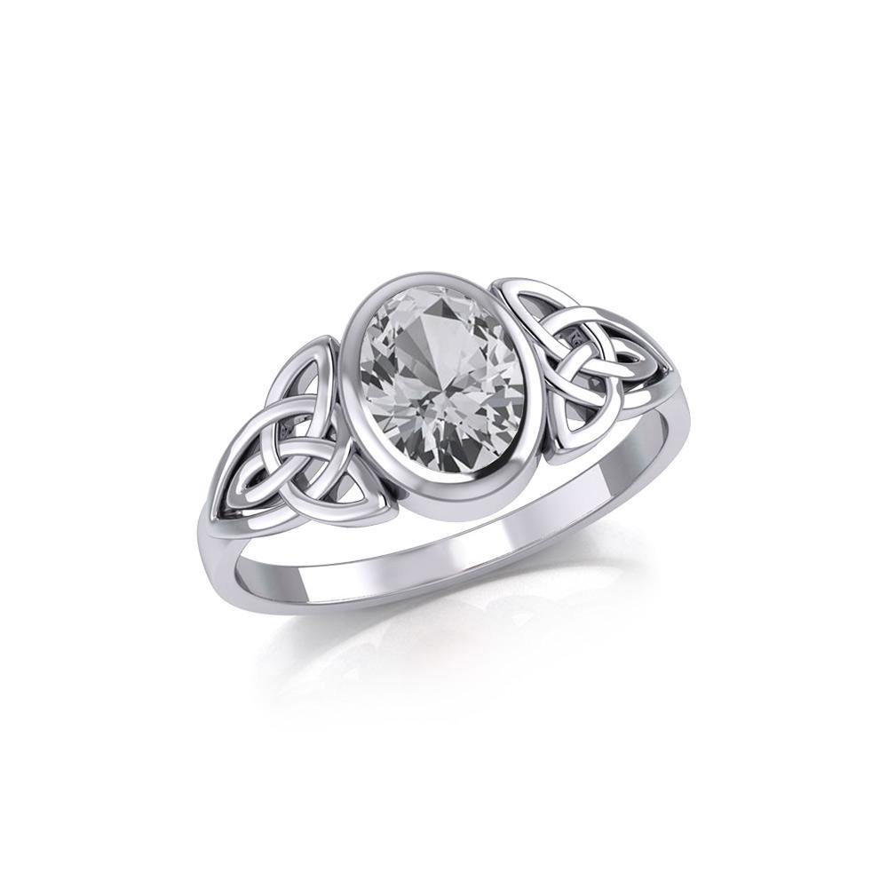 Silver Celtic Ring with Large Oval Gemstone TRI1910