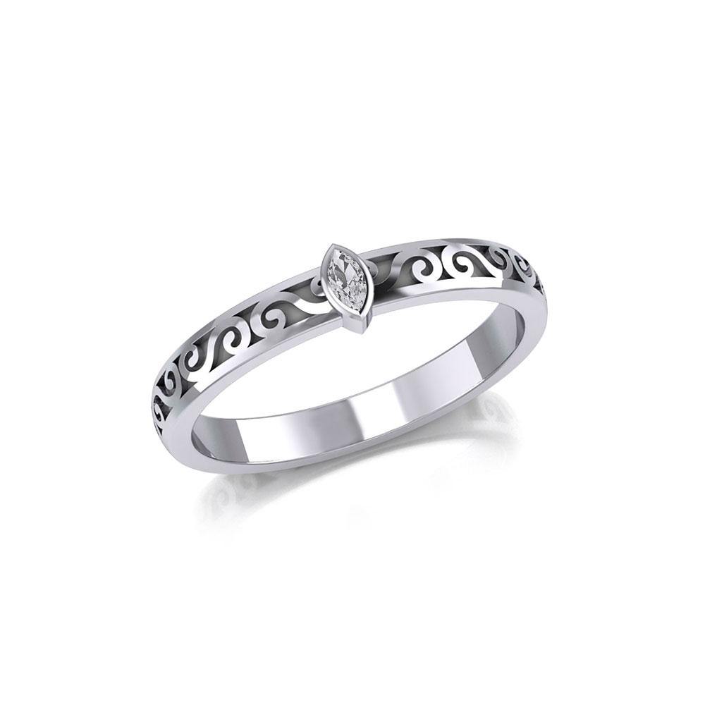 Silver Celtic Spiral Ring with Marquise Gemstone TRI1912