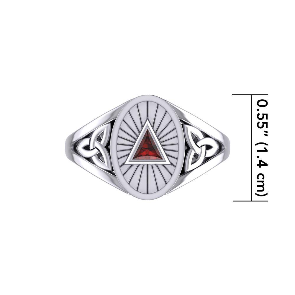 Sterling Silver Celtic Trinity Knot Ring with Inlaid Recovery Symbol TRI1930