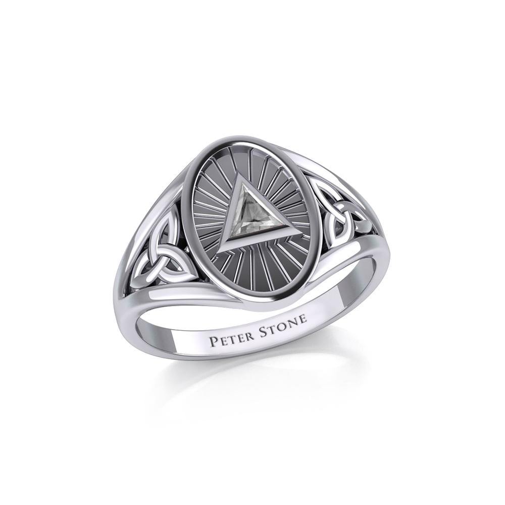 Sterling Silver Celtic Trinity Knot Ring with Inlaid Recovery Symbol TRI1930