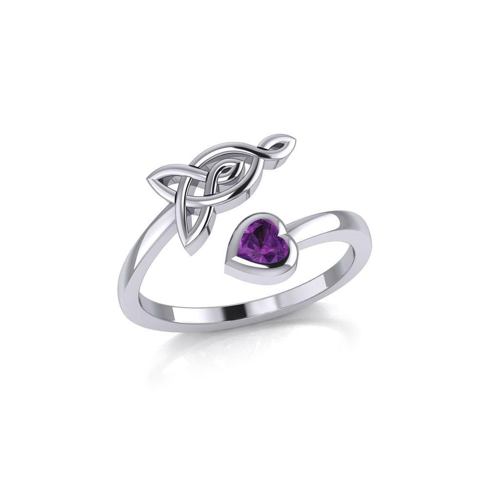 Celtic Motherhood Triquetra or Trinity Knot Silver Ring With Heart Gem TRI2264