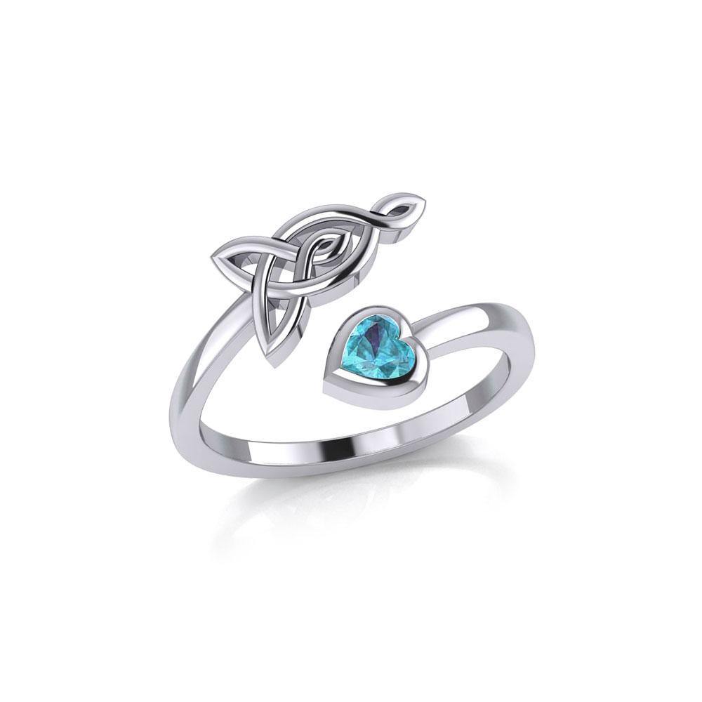 Celtic Motherhood Triquetra or Trinity Knot Silver Ring With Heart Gem TRI2264