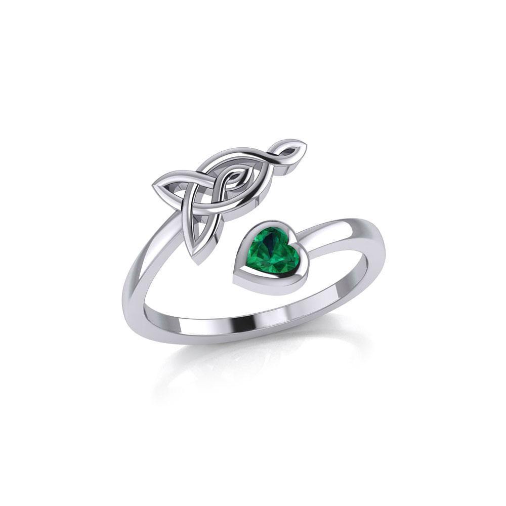 Celtic Motherhood Triquetra or Trinity Knot Silver Ring With Heart Gem TRI2264