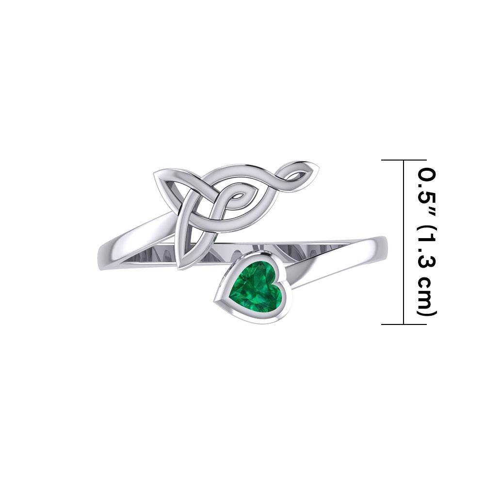 Celtic Motherhood Triquetra or Trinity Knot Silver Ring With Heart Gem TRI2264