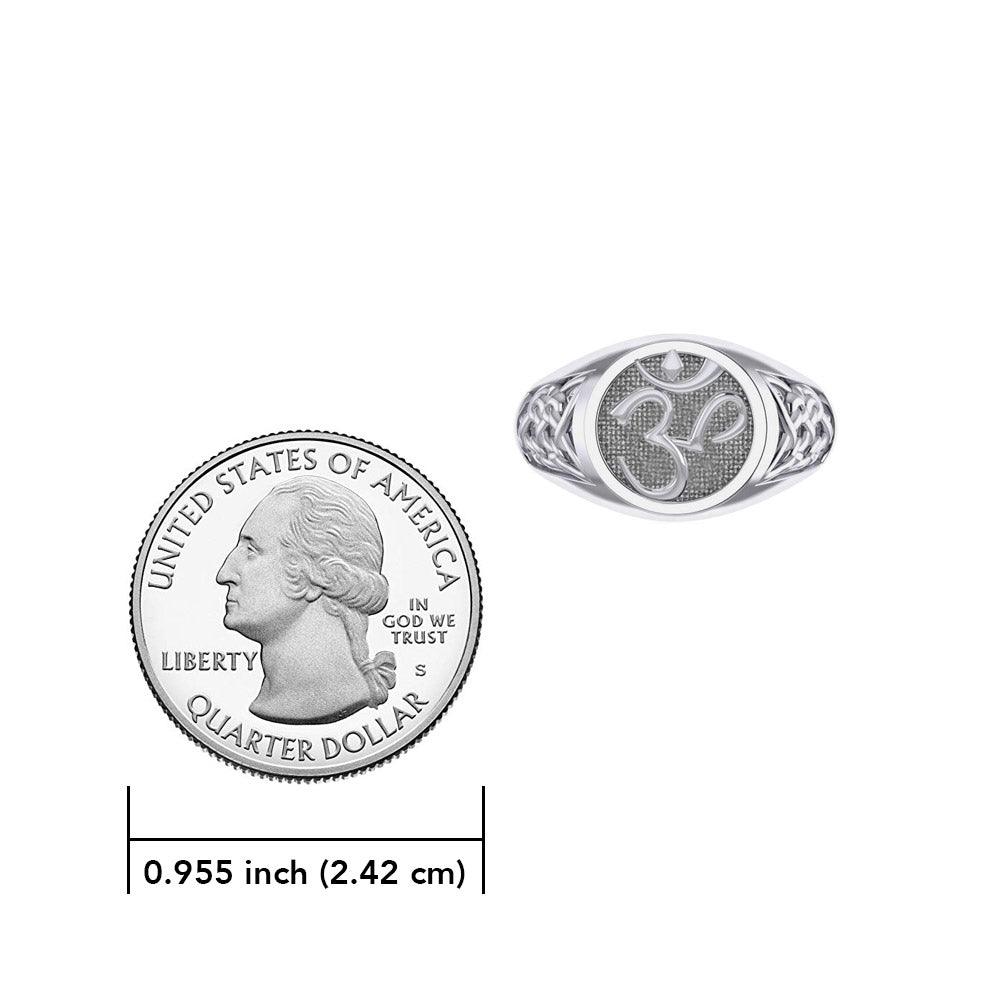 Om with Celtic Design Silver Ring TRI2514