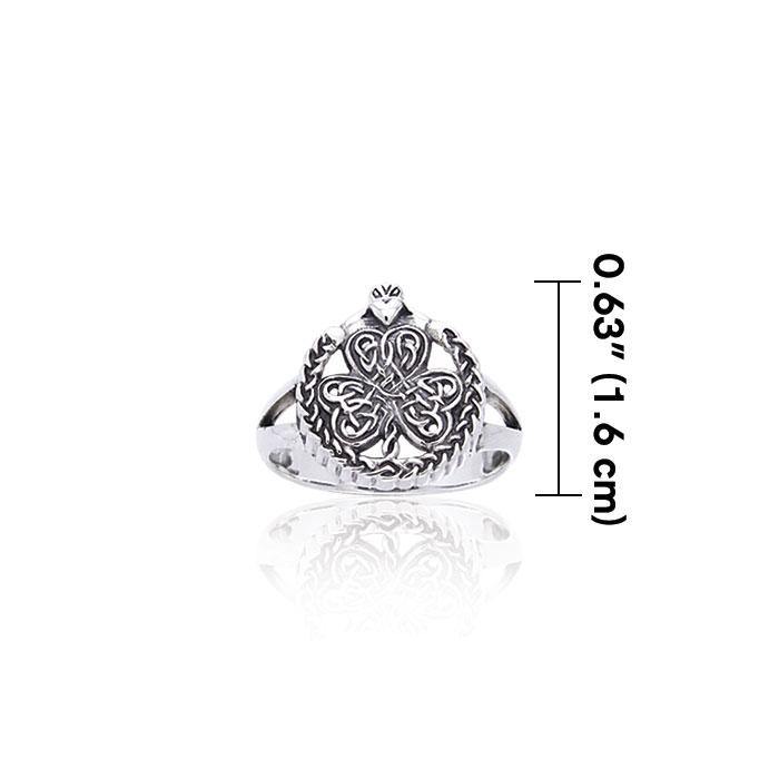 Shamrock Celtic Knot Claddagh Sterling Silver Ring TRI538