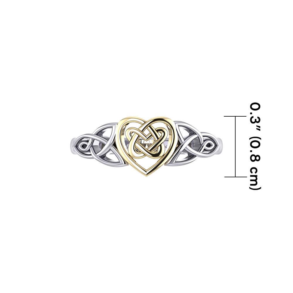 Celtic Knotwork Heart Silver and Gold Ring TRV1766