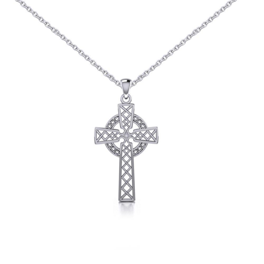 Silver Hollow Celtic Cross Pendant and Chain Set TSE731