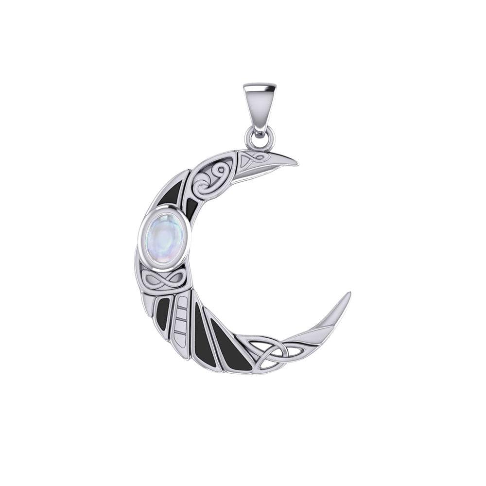 The Celtic Moon Raven 14K White Gold Pendant with Gemstone WPD5262