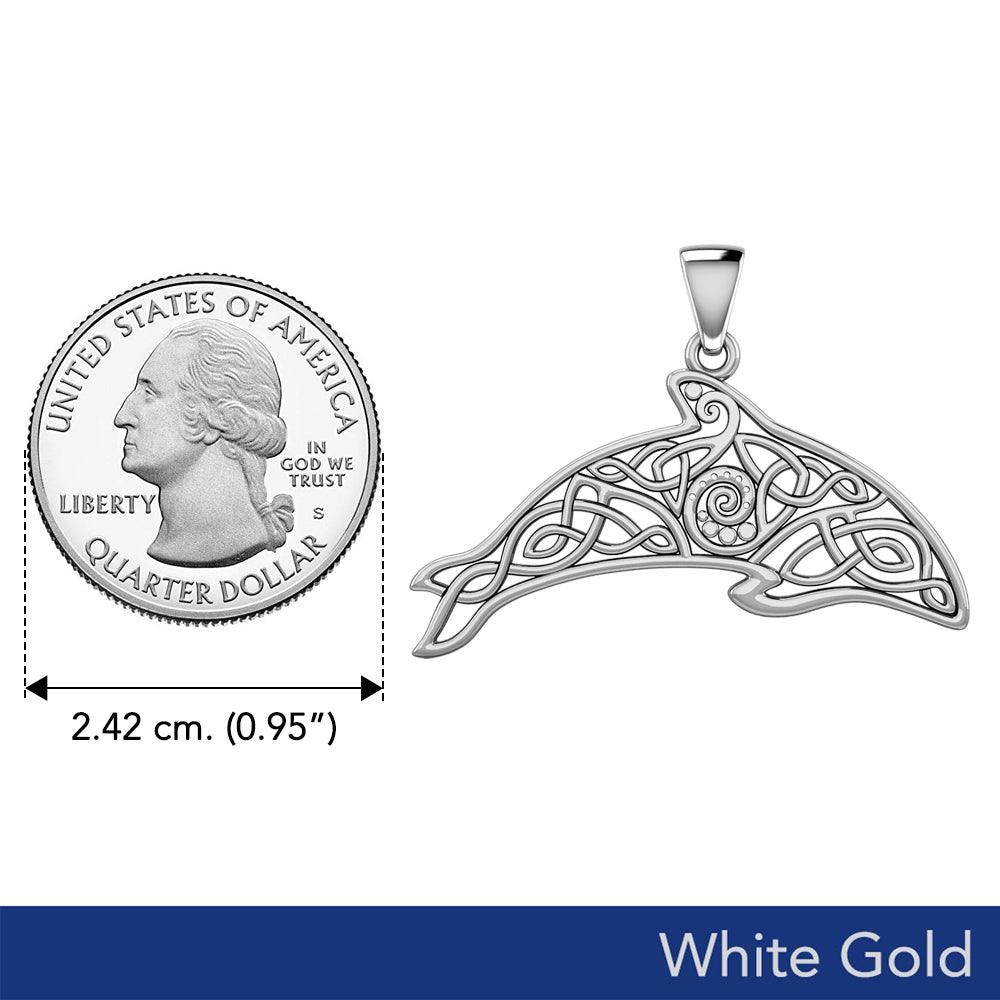 Celtic Filigree Dolphin Solid White Gold Pendant WPD5699