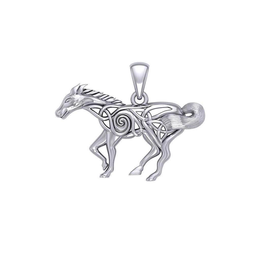 Celtic Running Horse 14K White Gold Pendant WPD5861