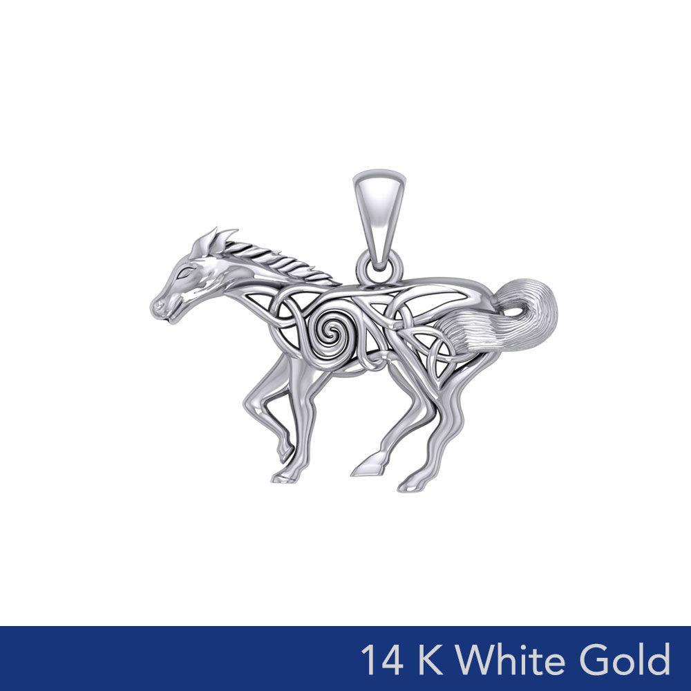 Celtic Running Horse 14K White Gold Pendant WPD5861