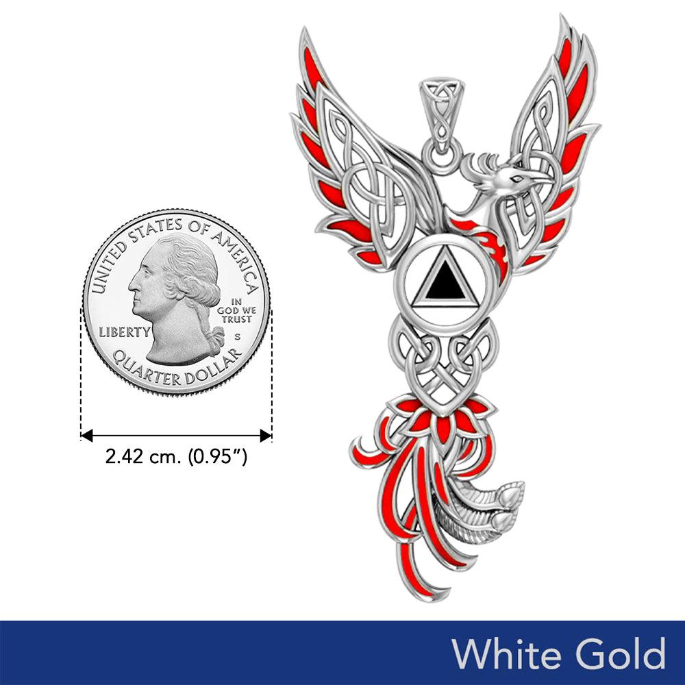 Celtic Phoenix Recovery Solid White Gold Pendant with Enamel WPD5874
