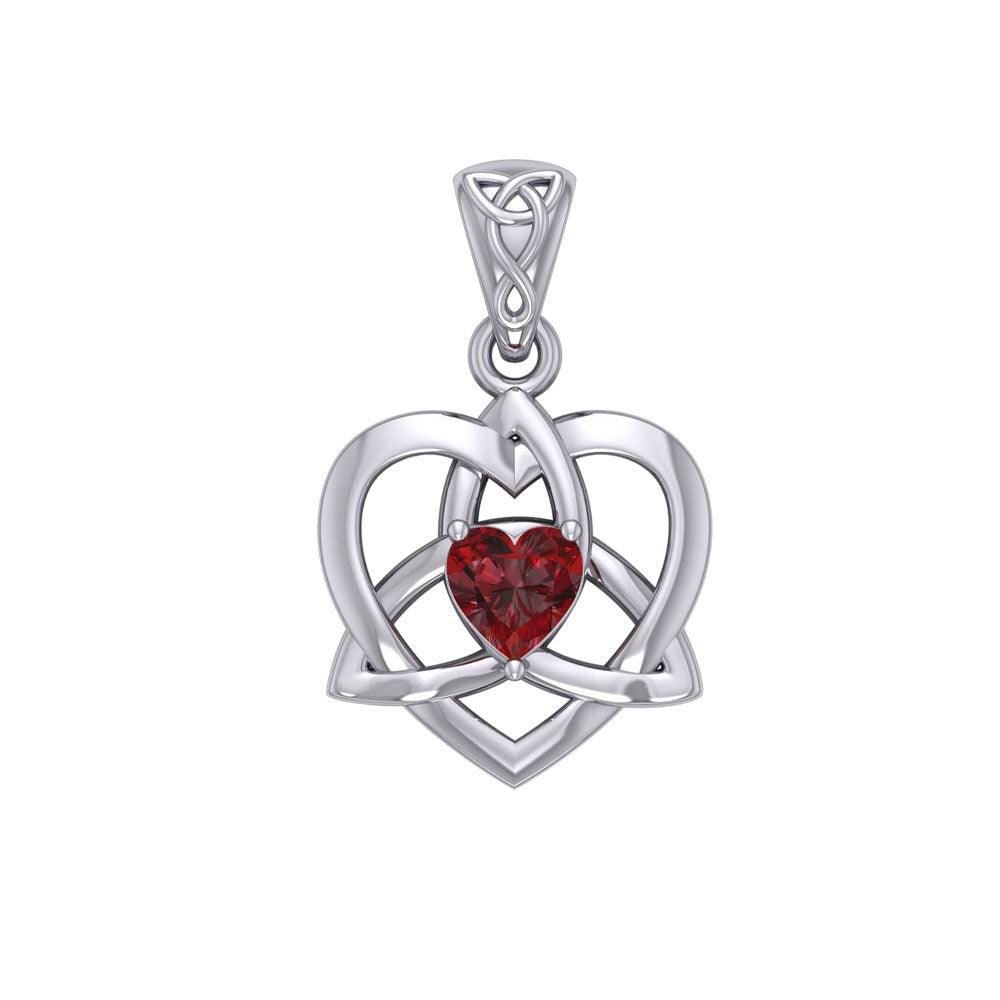 The Small Celtic Trinity Heart 14K White Gold Pendant with Gemstone WPD5913