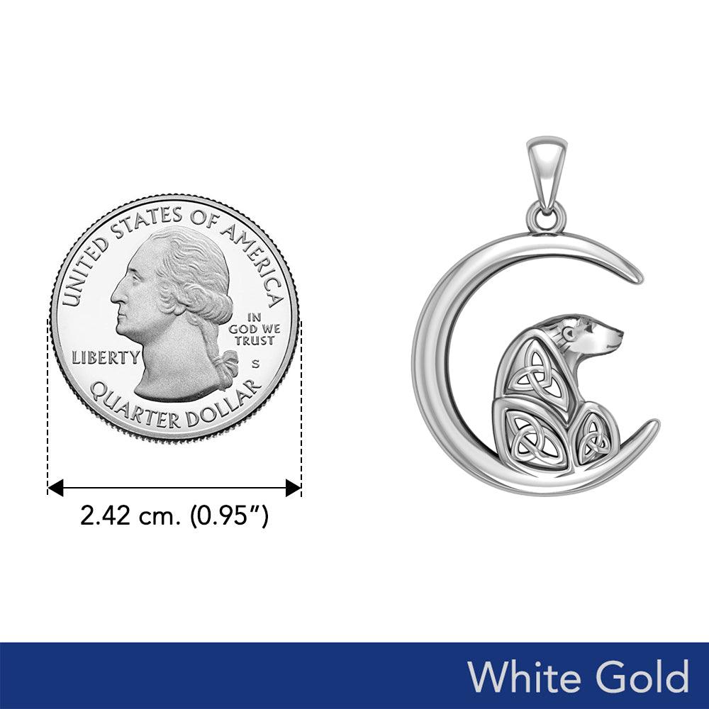 Celtic Spirit of The Arctic Polar Bear on The Moon Solid White Gold Pendant WPD6015