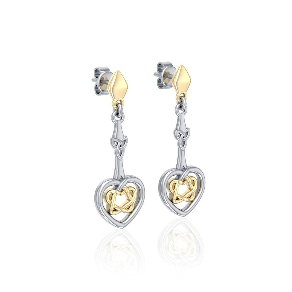 Celtic Heart Silver and Gold Post Earrings MER1676