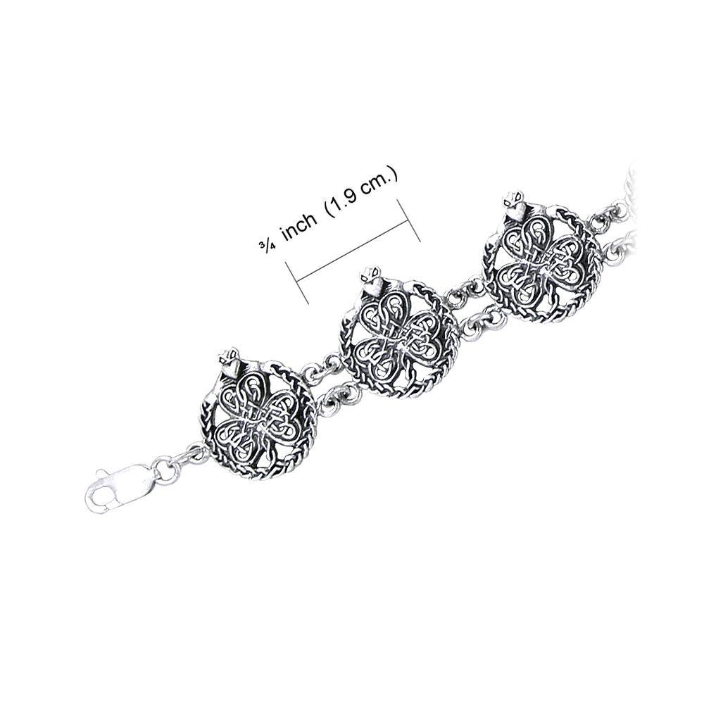 Celtic Knotwork Shamrock Claddagh Sterling Silver Bracelet TBG767