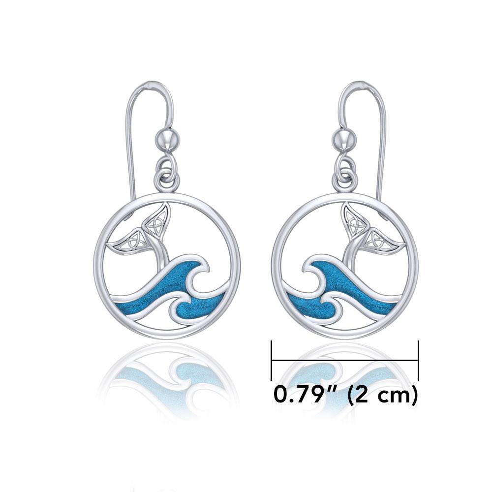 Sterling Silver Round Celtic Whale Tail Earrings with Enamel Wave TER1727