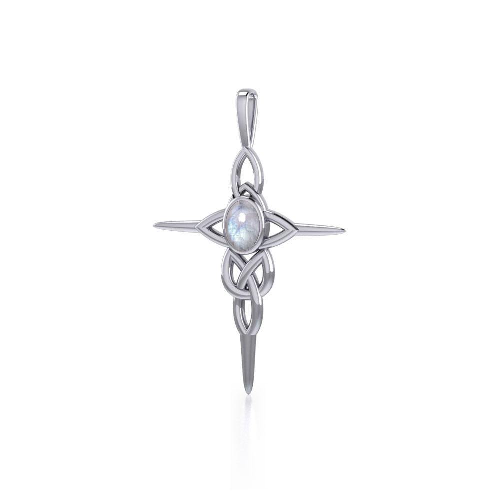 Modern Celtic Knotwork Cross Silver and Gem Pendant TP1213