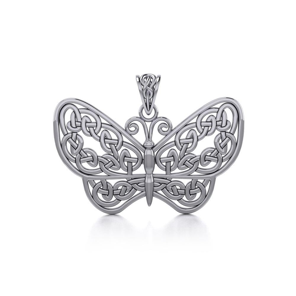 Your wings are ready to fly! ~ Sterling Silver Jewelry Celtic Knotwork Butterfly Pendant TPD4119