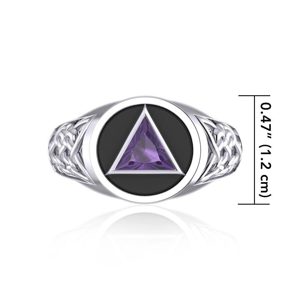 Celtic AA Symbol Silver Ring with Gemstone TR1020 With Engraving