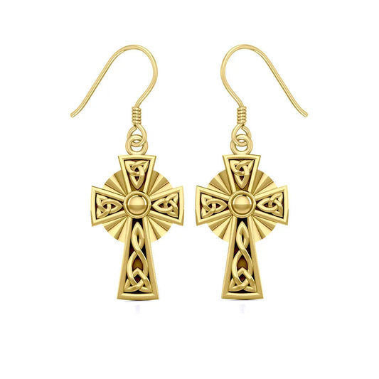 Modern Celtic Knotwork Cross Solid Gold Earrings GER1381