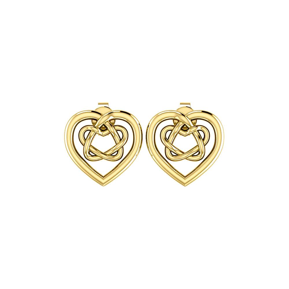 Small Celtic Heart Solid Yellow Gold Post Earrings GER1748