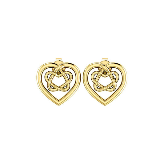 Small Celtic Heart Solid Yellow Gold Post Earrings GER1748
